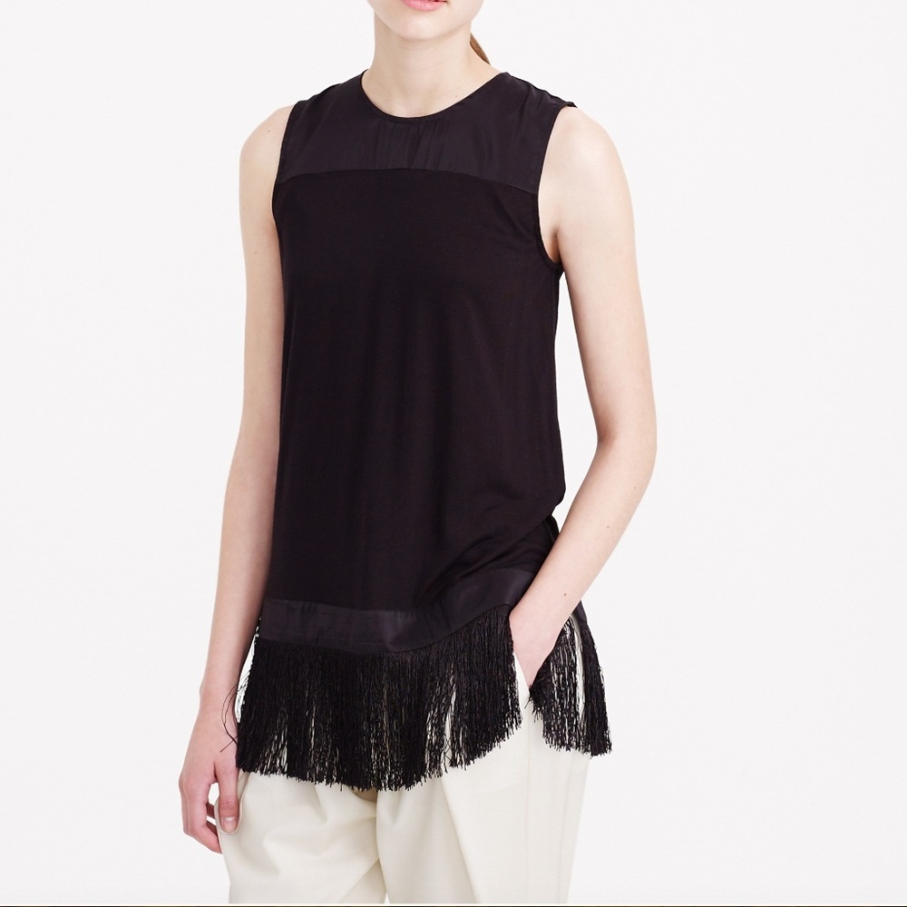 J. Crew Lexi Black Fringe Tank Top Tunic Small